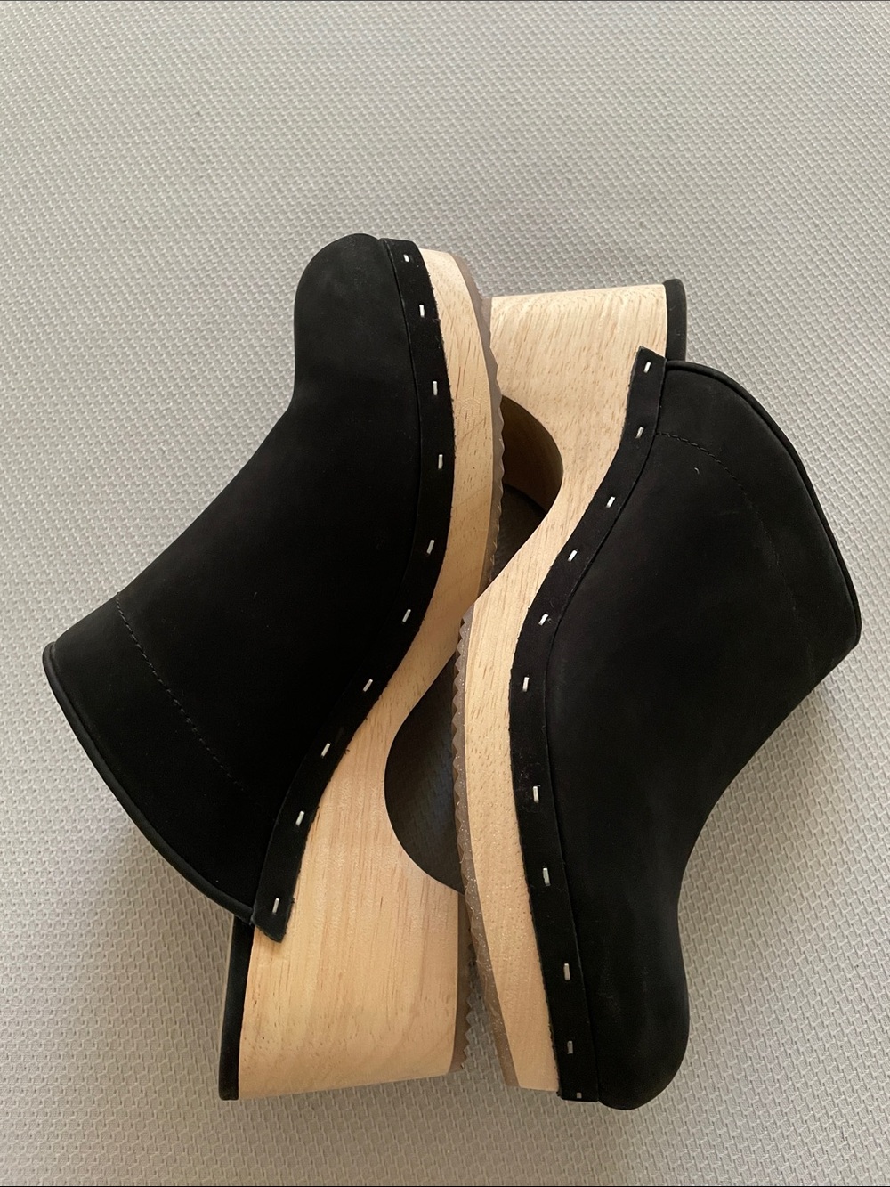 LOFT Black Leather Clog Mules with Light Wood Heel Size 9.5